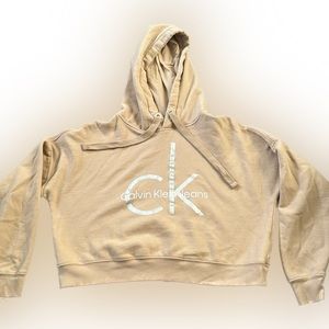 Calvin Klein Jeans Womens Cropped Tan/Khaki Hoodie Size Small